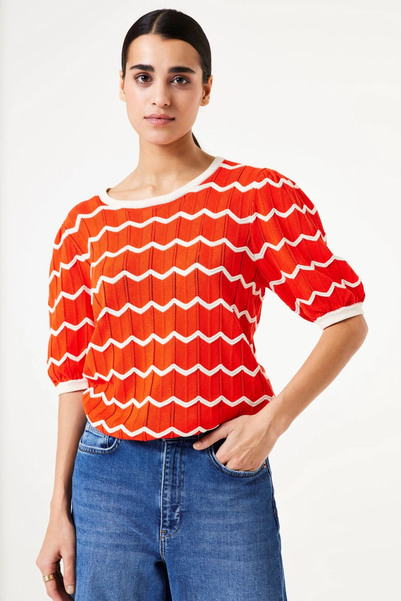 Puff Sleeve Striped Pullover