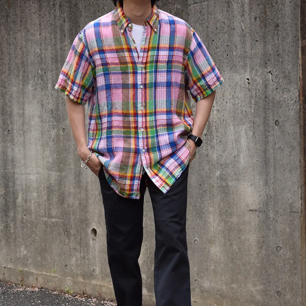 Ralph Lauren リネン チェック 半袖 ボタンダウンシャツ 240501 S2094