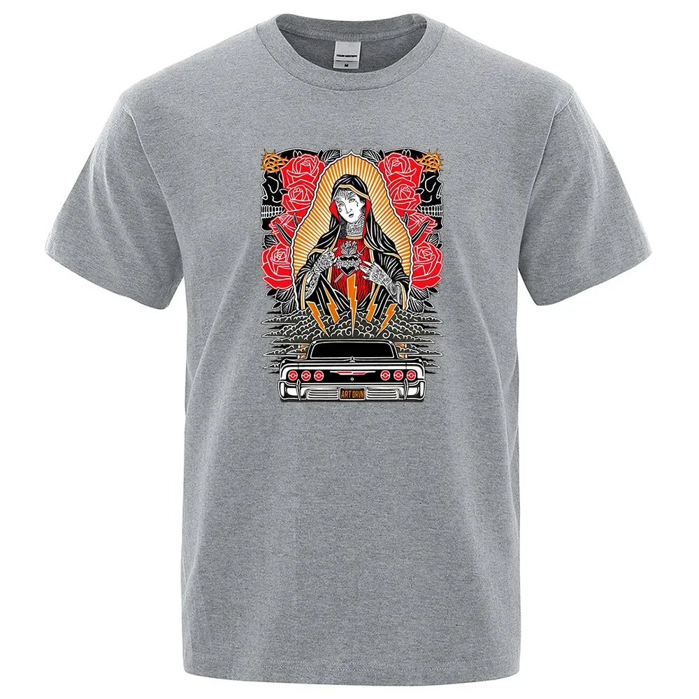 Rose Our Lady Of Guadalupe Funny Men Tshirt Breathable Summer Short Sleeve Oversized Casual Tops Cotton T-Shirt Short Sleeve