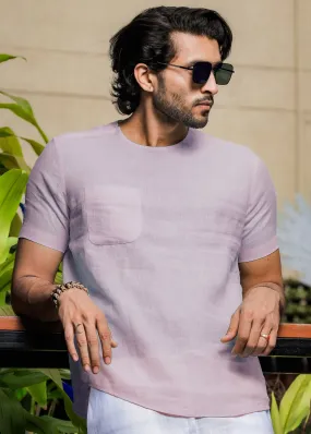 Simon - Pure Linen Stitch Detail Short Sleeve T-Shirt - Light Lilac Pink
