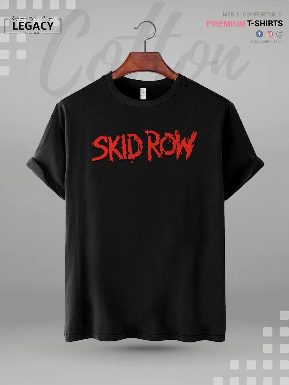 Skid Row Red Logo Black Printed Men's Premium Quality T-Shirt In Lowest Price