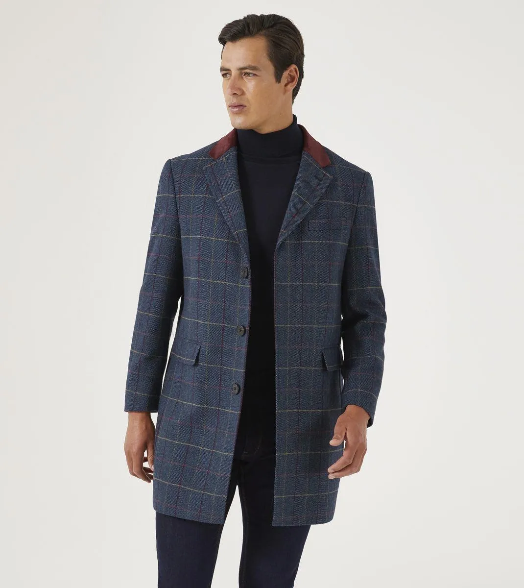 Skopes Men's Plus Size Wool Blend Tweed Overcoat In Navy Size Small To 4XL