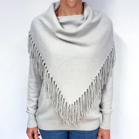 Soft Greige Cashmere Tassel Poncho Style Jumper Medium