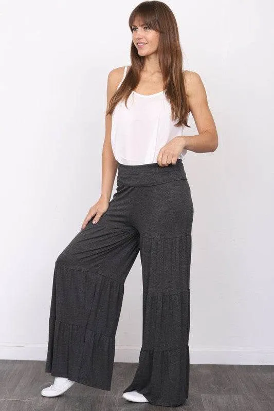 Solid Tiered Wide Leg Pants by EG Fashion