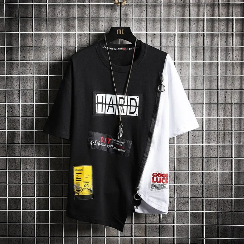Summer Korean Hip Hop Tshirt Streetwear Tops Casual Oversized Zipper T-shirt Men&#39;s Clothing Cool Loose Punk Japan T Shirts Male