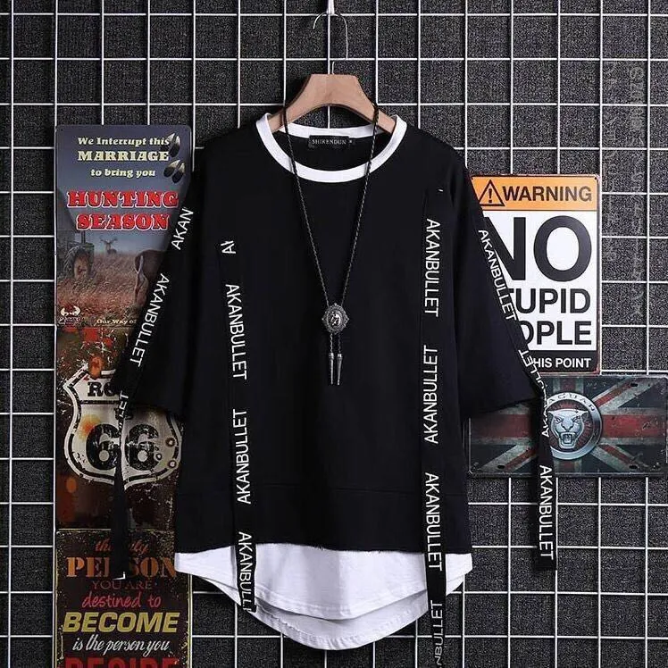 Summer Korean Hip Hop Tshirt Streetwear Tops Casual Oversized Zipper T-shirt Men&#39;s Clothing Cool Loose Punk Japan T Shirts Male