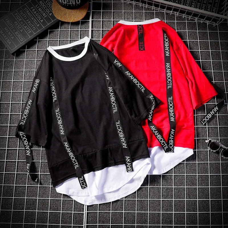 Summer Korean Hip Hop Tshirt Streetwear Tops Casual Oversized Zipper T-shirt Men&#39;s Clothing Cool Loose Punk Japan T Shirts Male