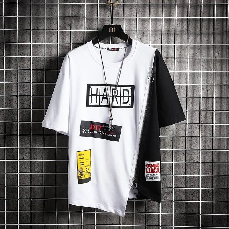 Summer Korean Hip Hop Tshirt Streetwear Tops Casual Oversized Zipper T-shirt Men&#39;s Clothing Cool Loose Punk Japan T Shirts Male