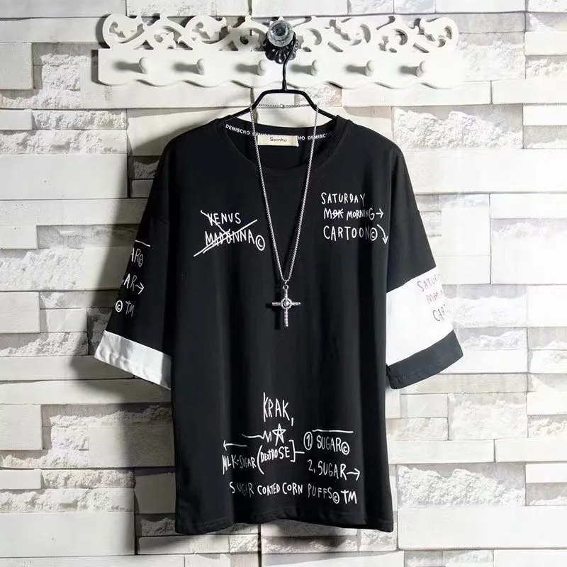 Summer Korean Hip Hop Tshirt Streetwear Tops Casual Oversized Zipper T-shirt Men&#39;s Clothing Cool Loose Punk Japan T Shirts Male