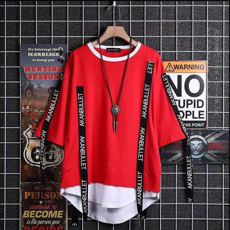 Summer Korean Hip Hop Tshirt Streetwear Tops Casual Oversized Zipper T-shirt Men&#39;s Clothing Cool Loose Punk Japan T Shirts Male