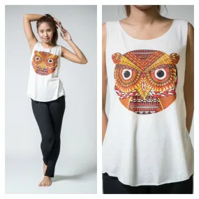 Super Soft Cotton Women's Tank Trippy Owl White