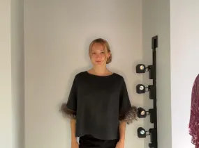 SWEATER WITH DRAMATIC FOX FUR SLEEVES