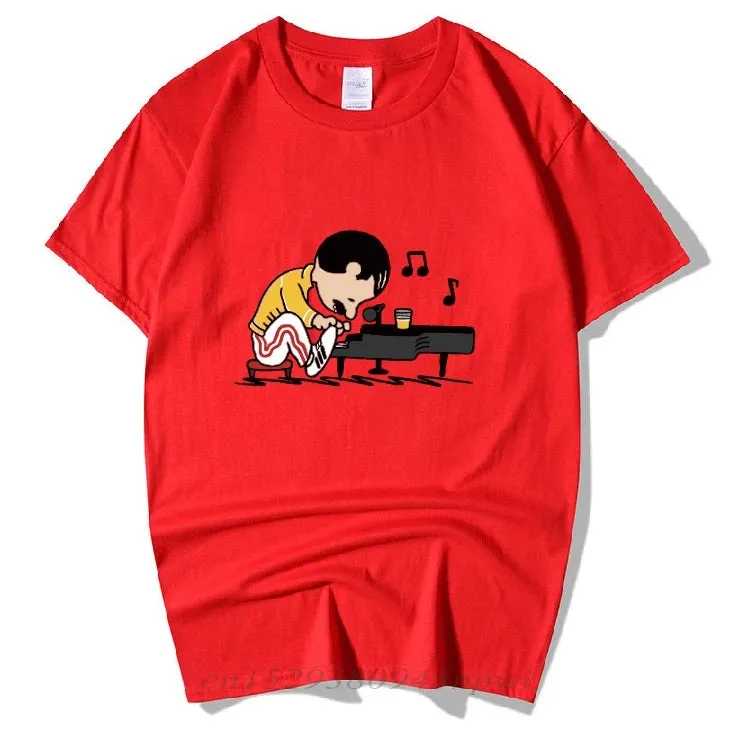 The Queen Band Freddie Mercury Play The Piano Funny T Shirt Men Male Hip Hop Rock Hipster Short Sleeve O Neck Cotton T-Shirt