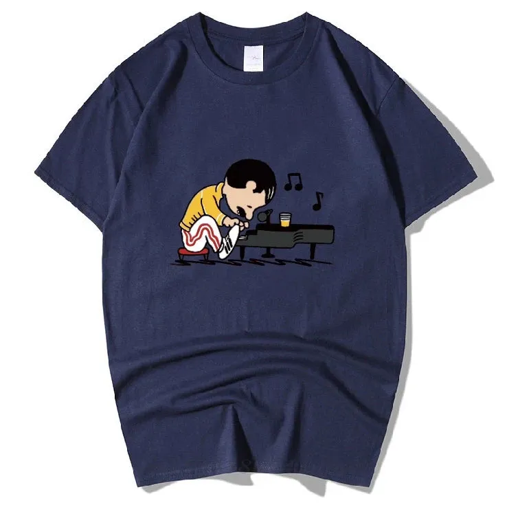 The Queen Band Freddie Mercury Play The Piano Funny T Shirt Men Male Hip Hop Rock Hipster Short Sleeve O Neck Cotton T-Shirt