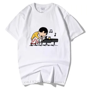 The Queen Band Freddie Mercury Play The Piano Funny T Shirt Men Male Hip Hop Rock Hipster Short Sleeve O Neck Cotton T-Shirt