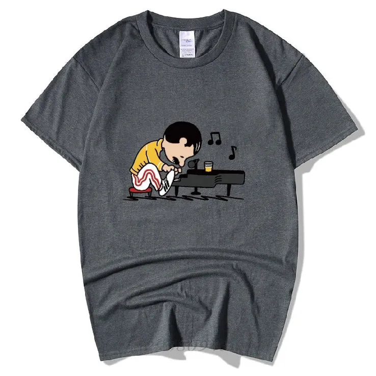 The Queen Band Freddie Mercury Play The Piano Funny T Shirt Men Male Hip Hop Rock Hipster Short Sleeve O Neck Cotton T-Shirt