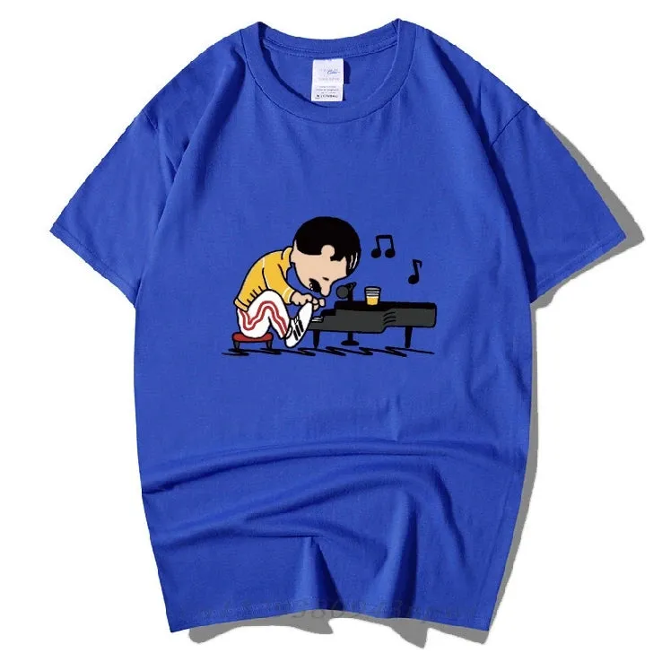 The Queen Band Freddie Mercury Play The Piano Funny T Shirt Men Male Hip Hop Rock Hipster Short Sleeve O Neck Cotton T-Shirt