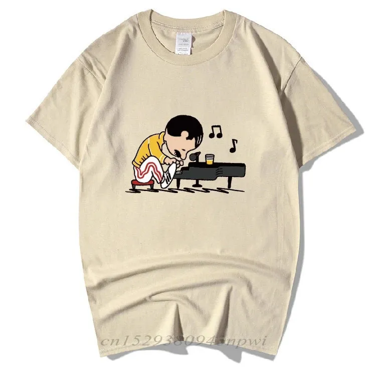 The Queen Band Freddie Mercury Play The Piano Funny T Shirt Men Male Hip Hop Rock Hipster Short Sleeve O Neck Cotton T-Shirt