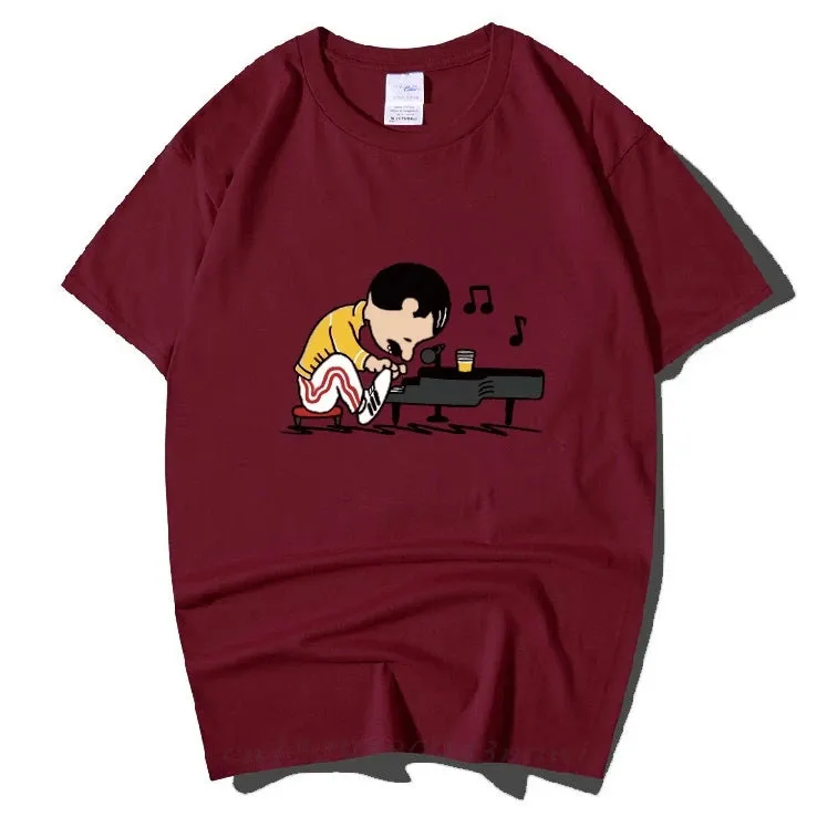 The Queen Band Freddie Mercury Play The Piano Funny T Shirt Men Male Hip Hop Rock Hipster Short Sleeve O Neck Cotton T-Shirt