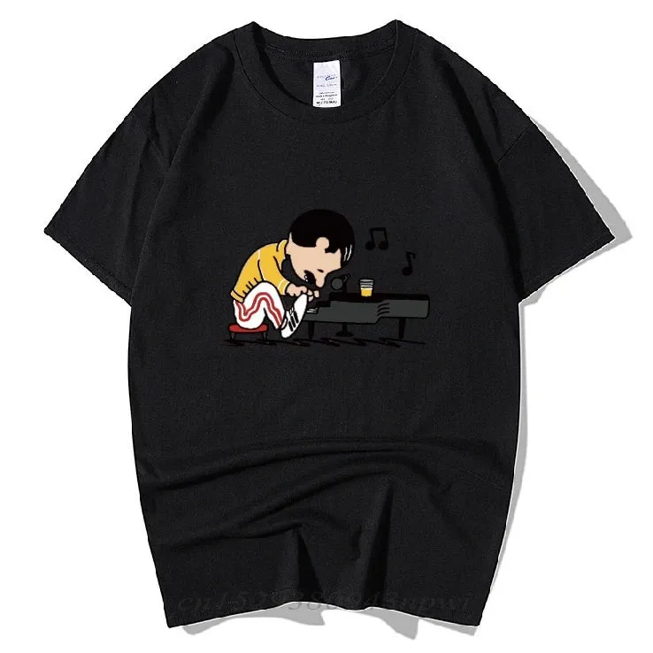 The Queen Band Freddie Mercury Play The Piano Funny T Shirt Men Male Hip Hop Rock Hipster Short Sleeve O Neck Cotton T-Shirt