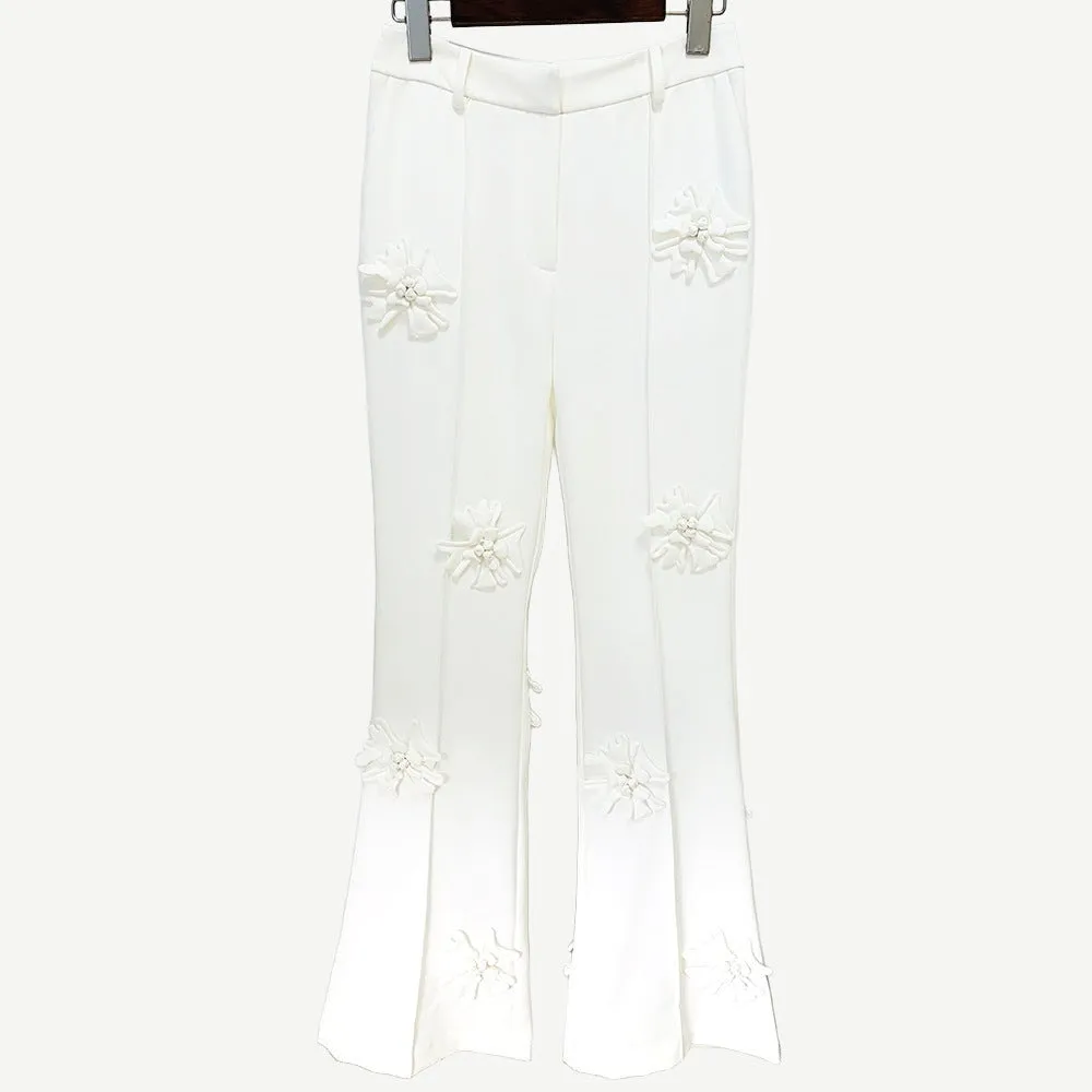 Three-Dimensional Floral High Waist Dress Pants