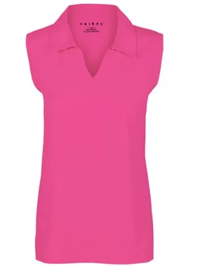Tribal 3902O Sleeveless Henley Polo Top - Hot Pink