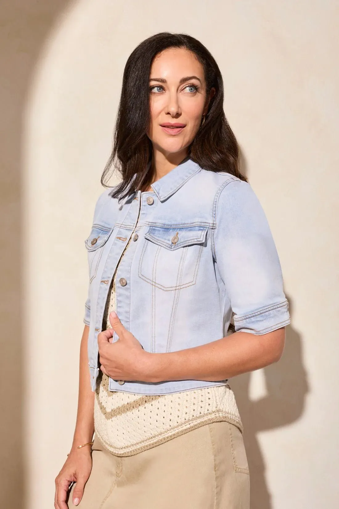 Tribal Women's Elbow Sleeve Denim Jacket