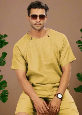 Trio Raglan Sleeve Pure Linen T-Shirt With Zipper | Sunburst Yellow