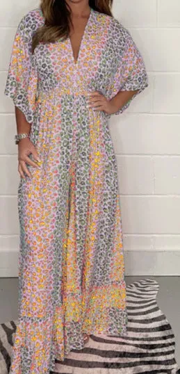 💃V-neck leopard print loose wide leg suit 💝