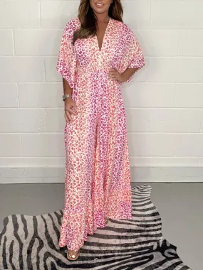 💃V-neck leopard print loose wide leg suit 💝