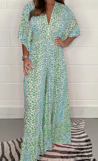 💃V-neck leopard print loose wide leg suit 💝