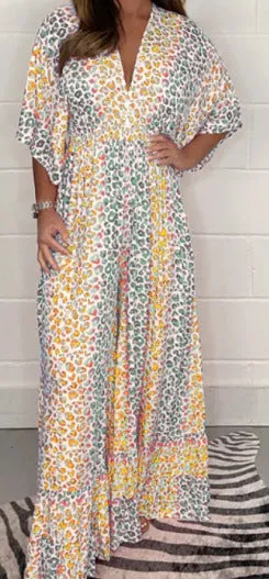 💃V-neck leopard print loose wide leg suit 💝