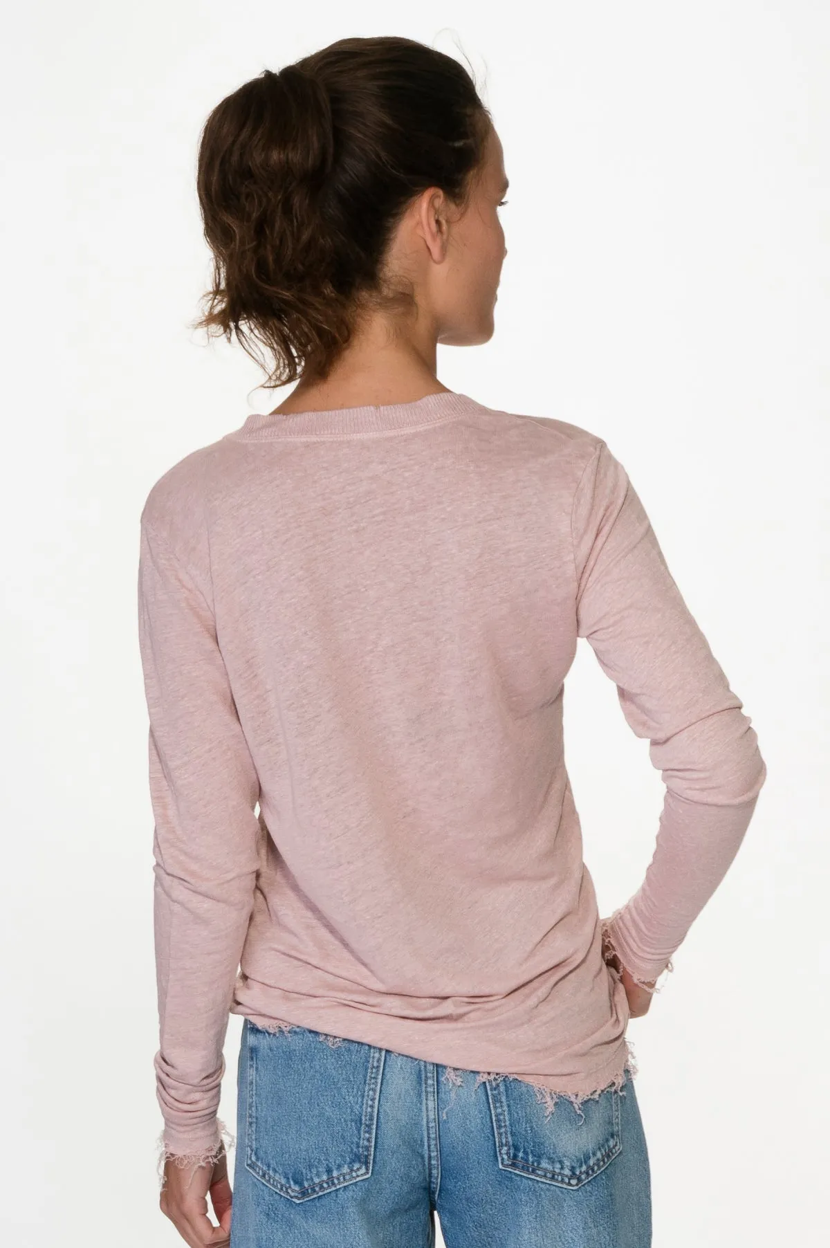 Violet V Neck Linen Tee Long Sleeve
