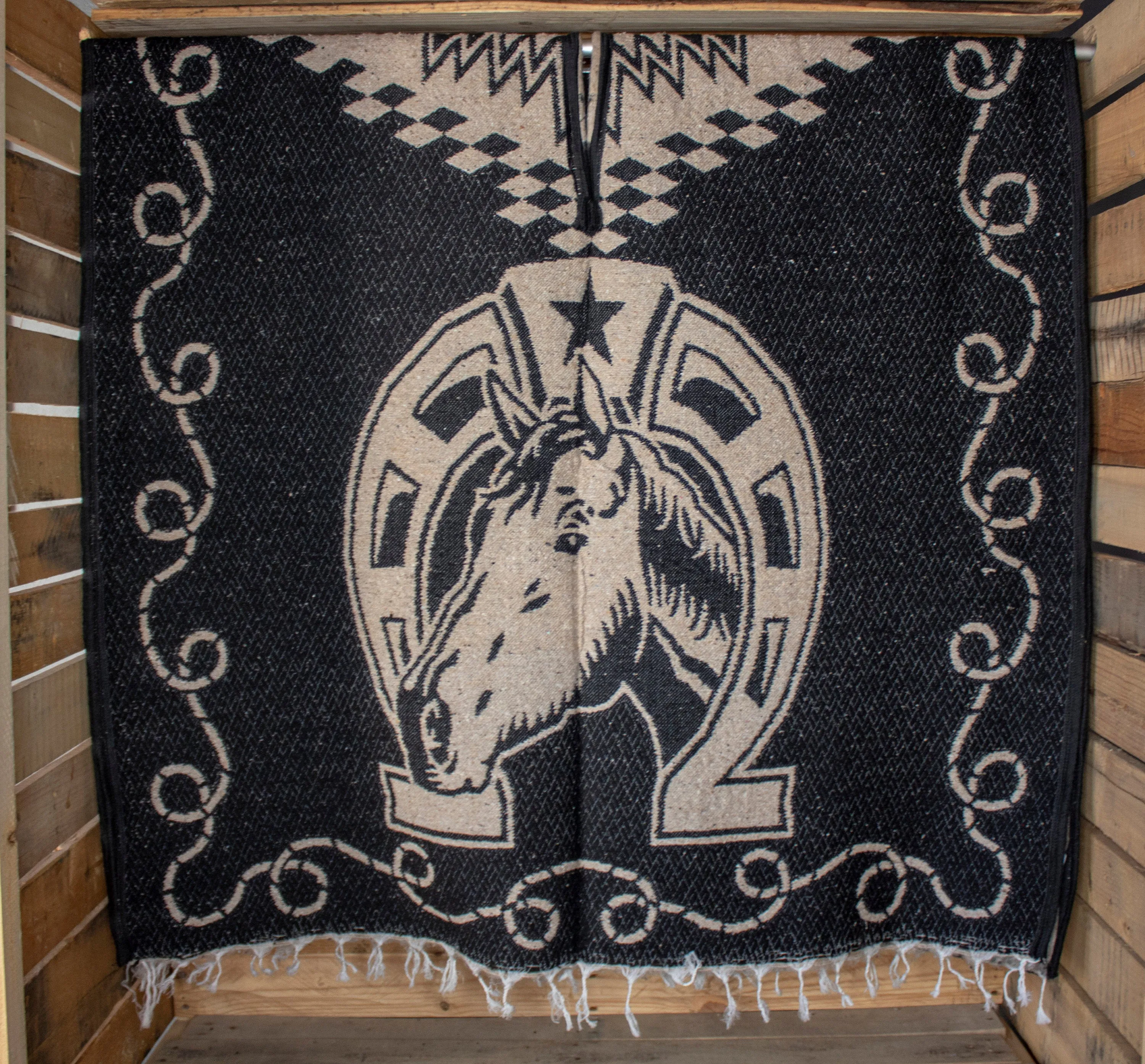 Western 2 sided cowboy horse caballo Mexican reversible PONCHO REBOZO WRAP