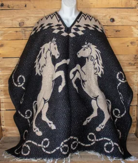 Western 2 sided cowboy horse caballo Mexican reversible PONCHO REBOZO WRAP