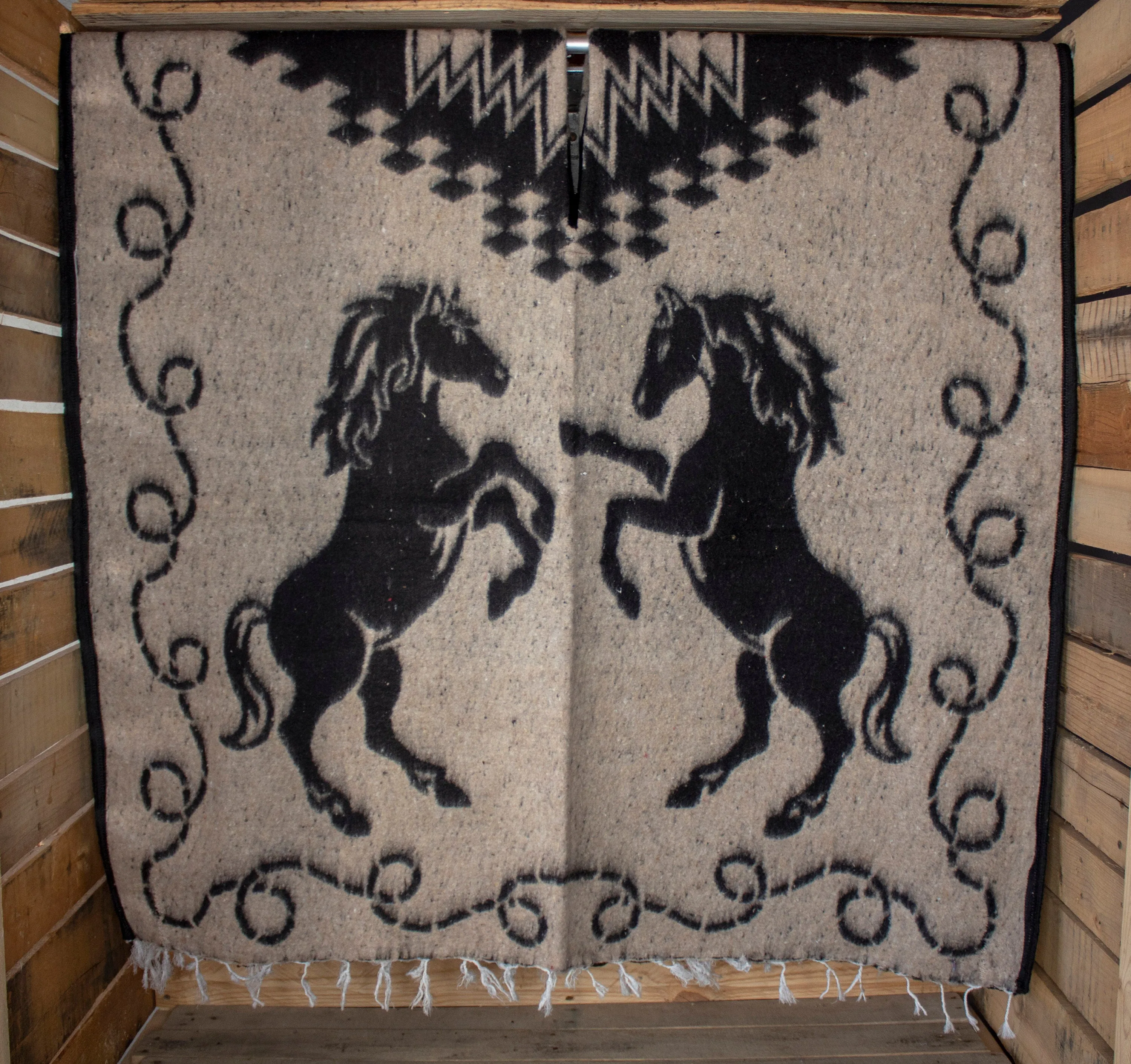Western 2 sided cowboy horse caballo Mexican reversible PONCHO REBOZO WRAP
