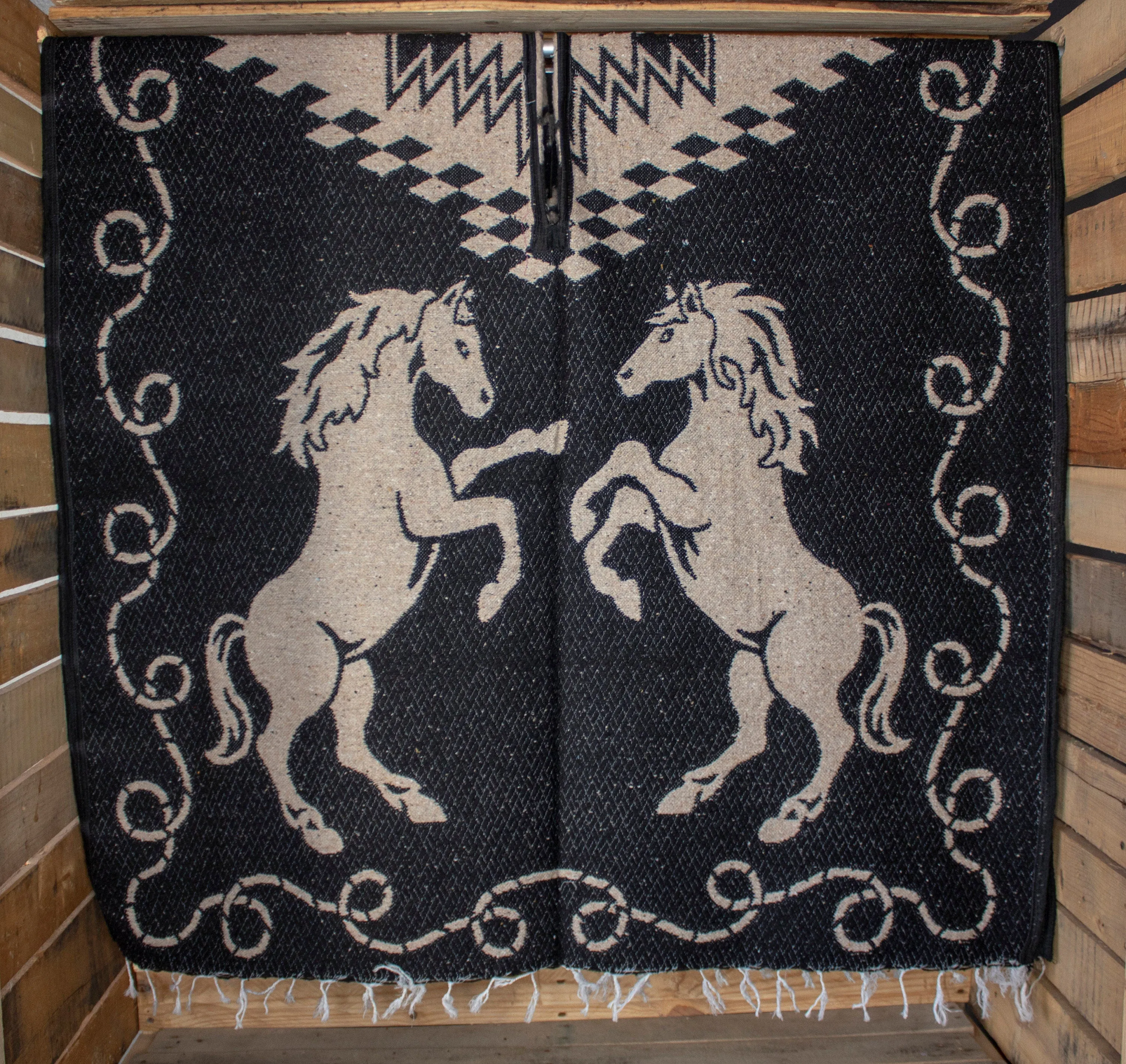Western 2 sided cowboy horse caballo Mexican reversible PONCHO REBOZO WRAP