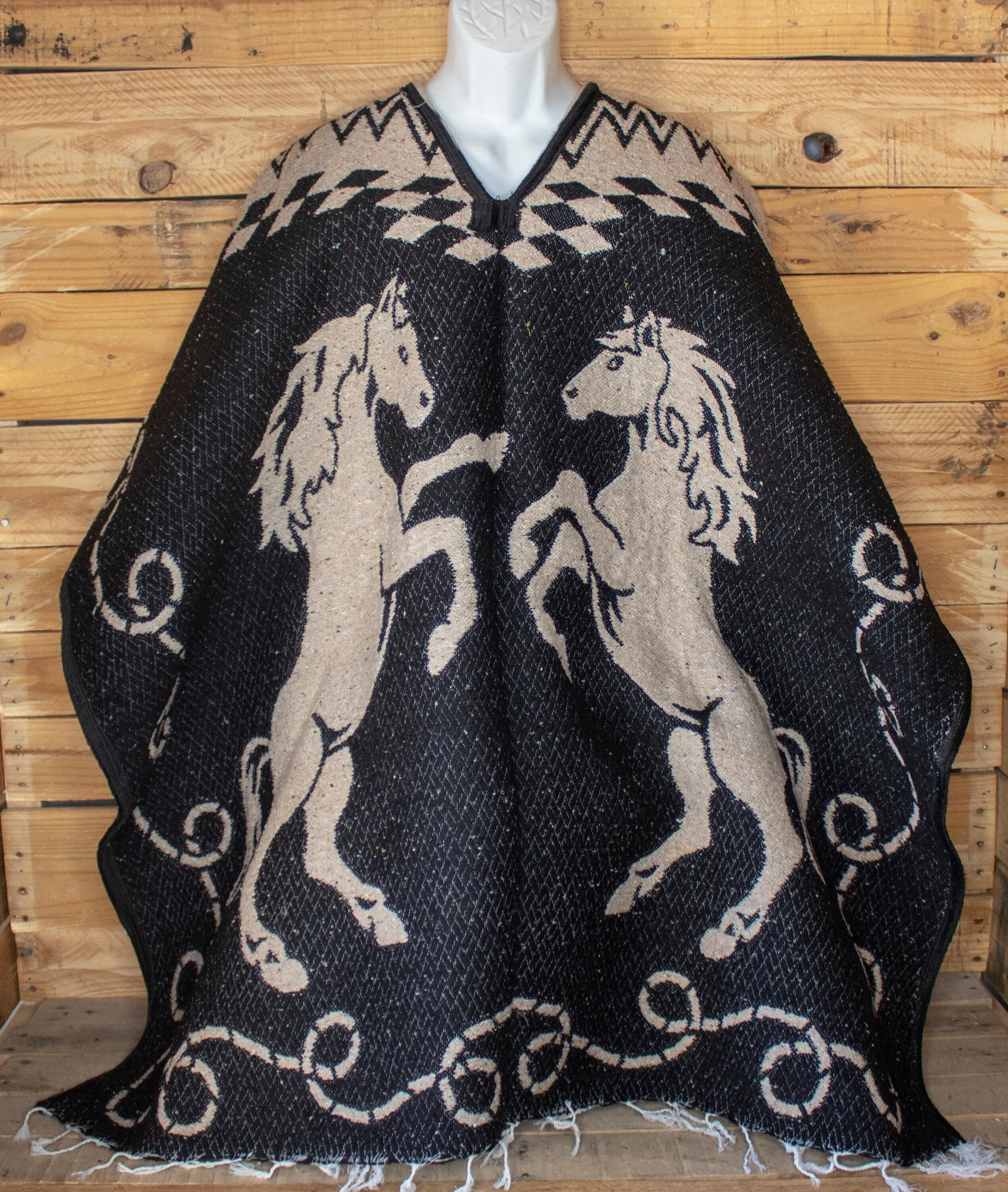 Western 2 sided cowboy horse caballo Mexican reversible PONCHO REBOZO WRAP