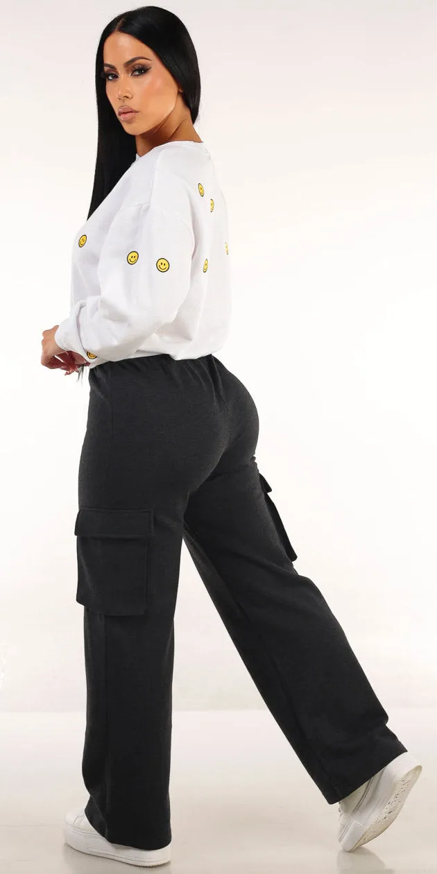 White Fleece Cargo Pants Combo