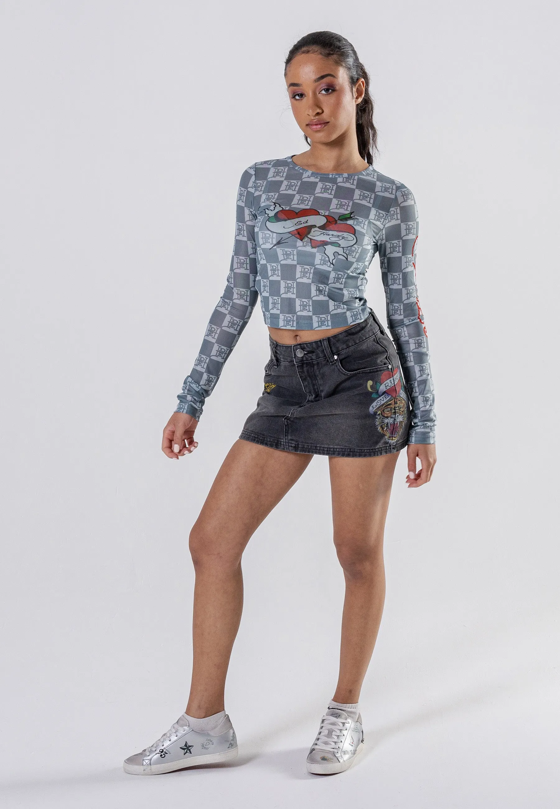 Womens Love-Ed Mesh Long Sleeve T-Shirt - Black
