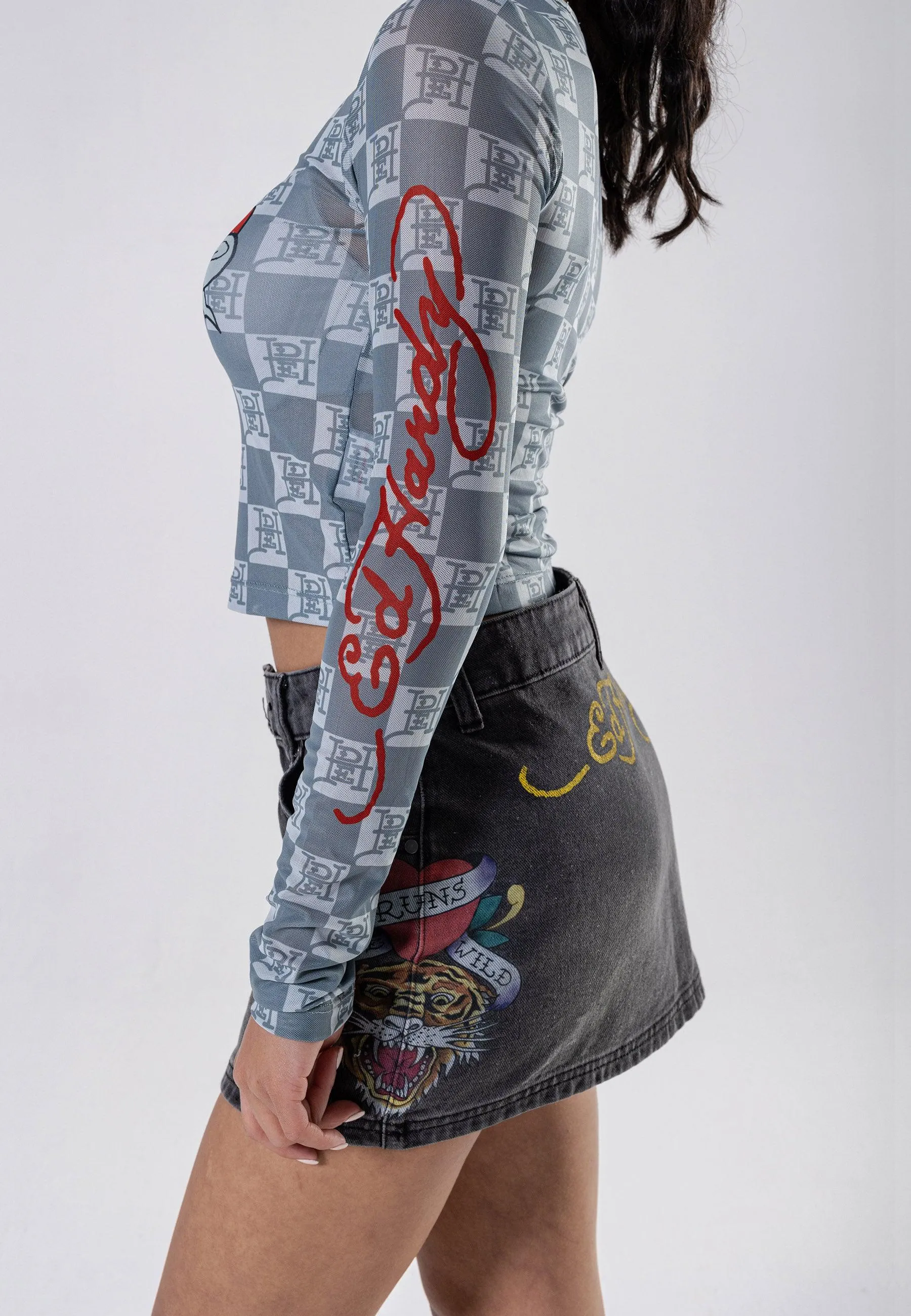 Womens Love-Ed Mesh Long Sleeve T-Shirt - Black