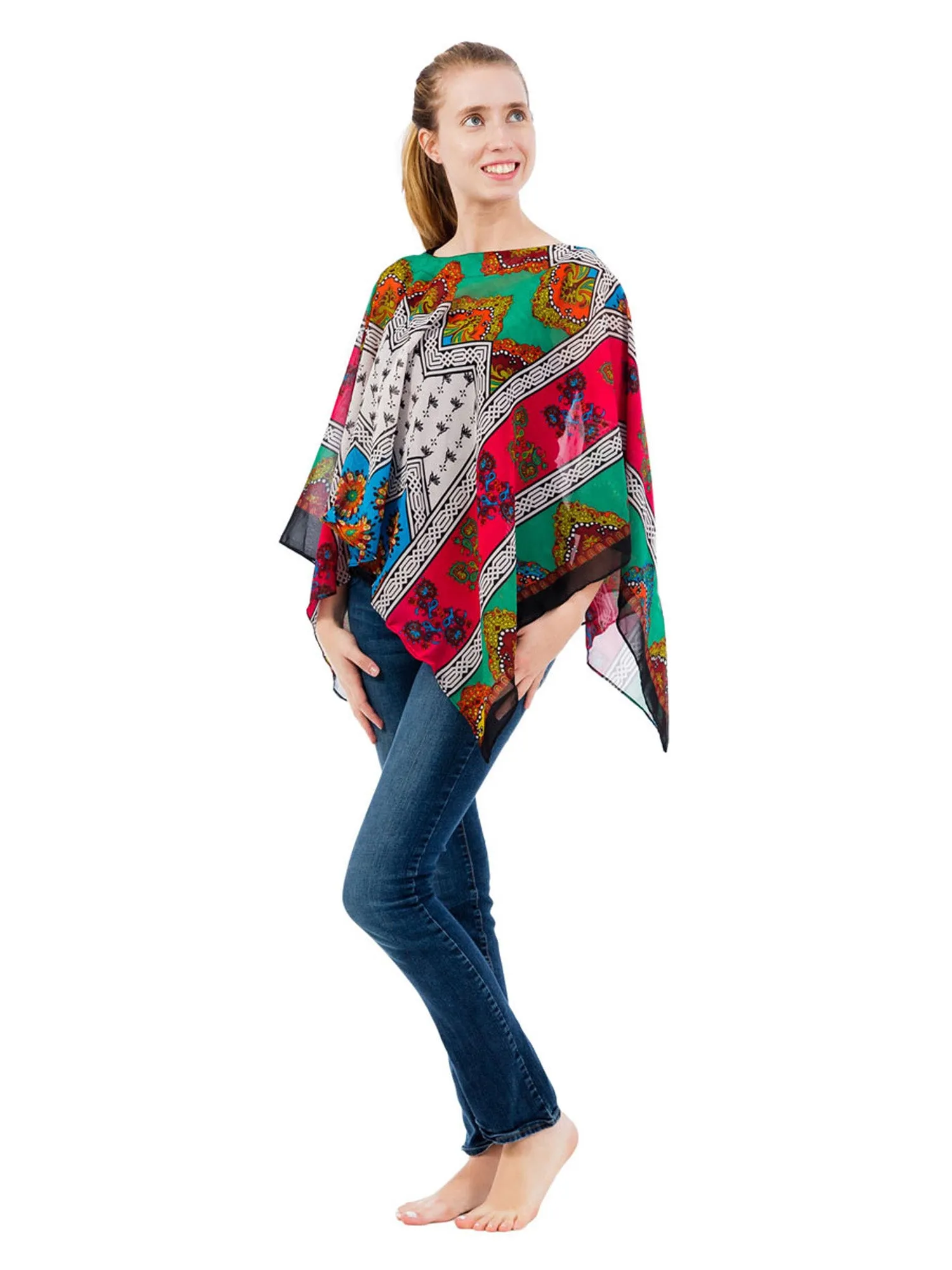 Women's Poncho, Floral Medley Print