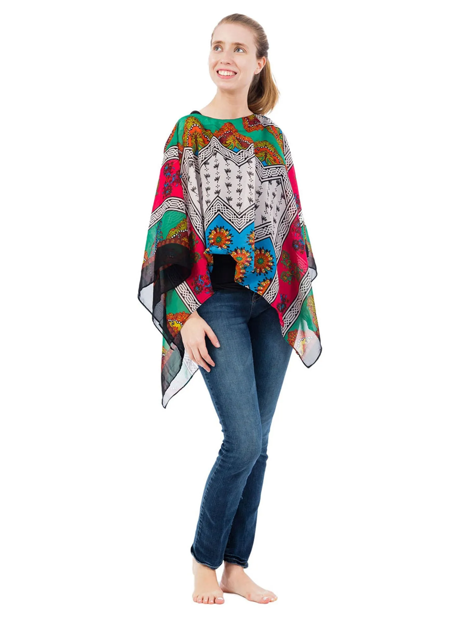 Women's Poncho, Floral Medley Print