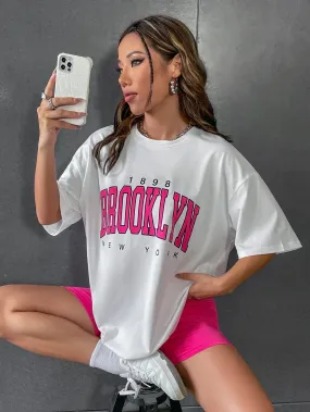 Women's T Shirt 1898 Brooklyn York Letter Print Top
