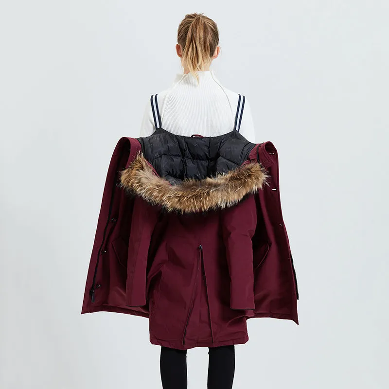 Women's Winter Casual Waterproof Thick Parka With Raccoon Fur