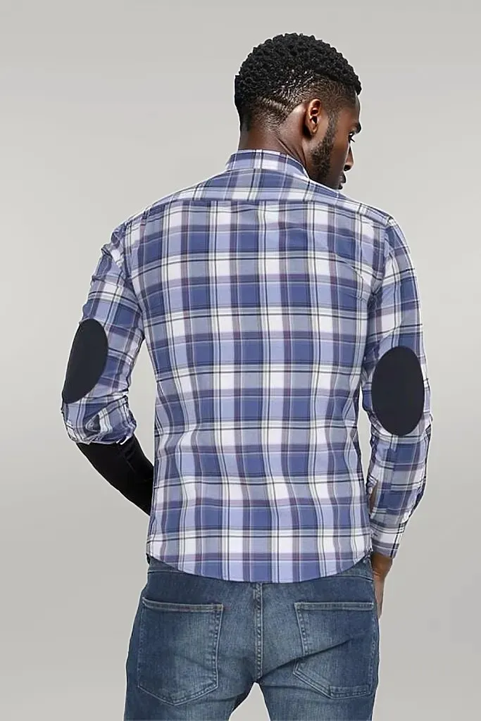 WSS Slim Fit Plaid Patterned Navy Blue Shirt  - Singen
