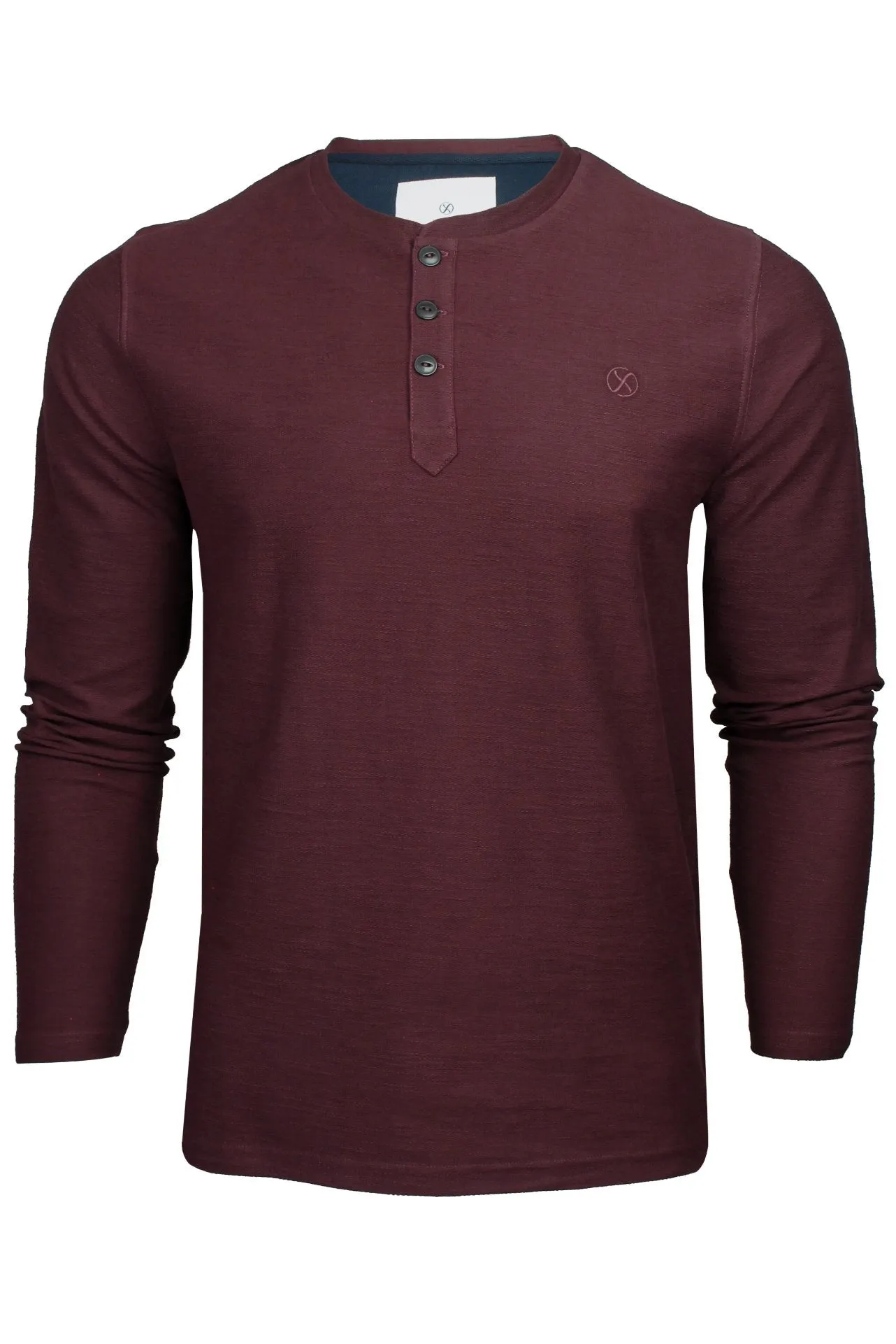 Xact Men's Collarless Grandad Henley T-Shirt, Long Sleeve, 100% Cotton, 200 GSM