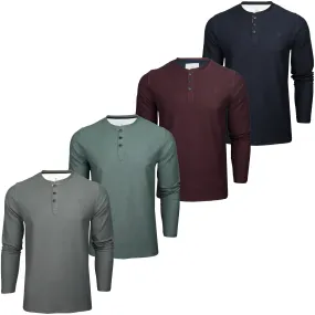 Xact Men's Collarless Grandad Henley T-Shirt, Long Sleeve, 100% Cotton, 200 GSM