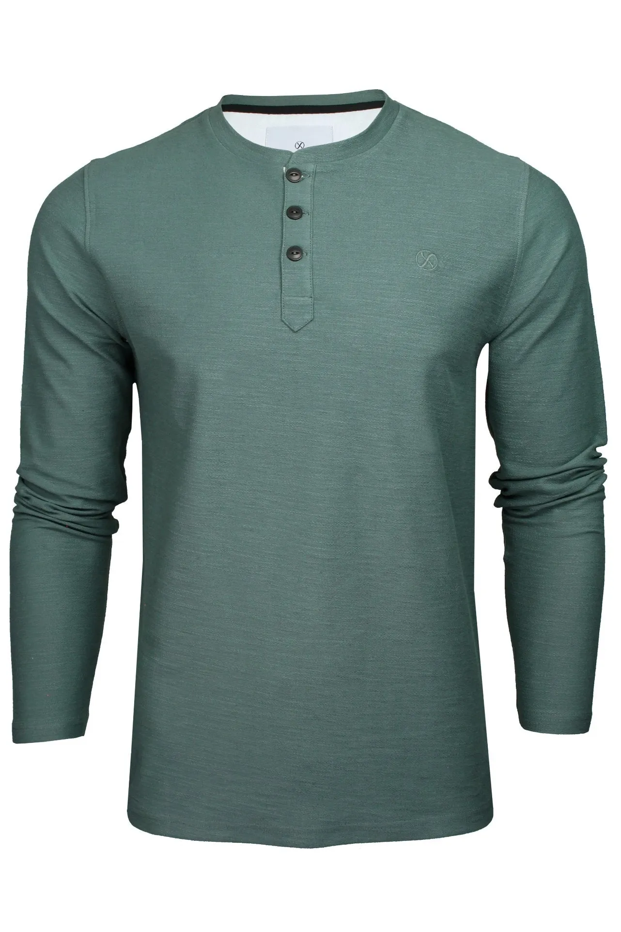 Xact Men's Collarless Grandad Henley T-Shirt, Long Sleeve, 100% Cotton, 200 GSM
