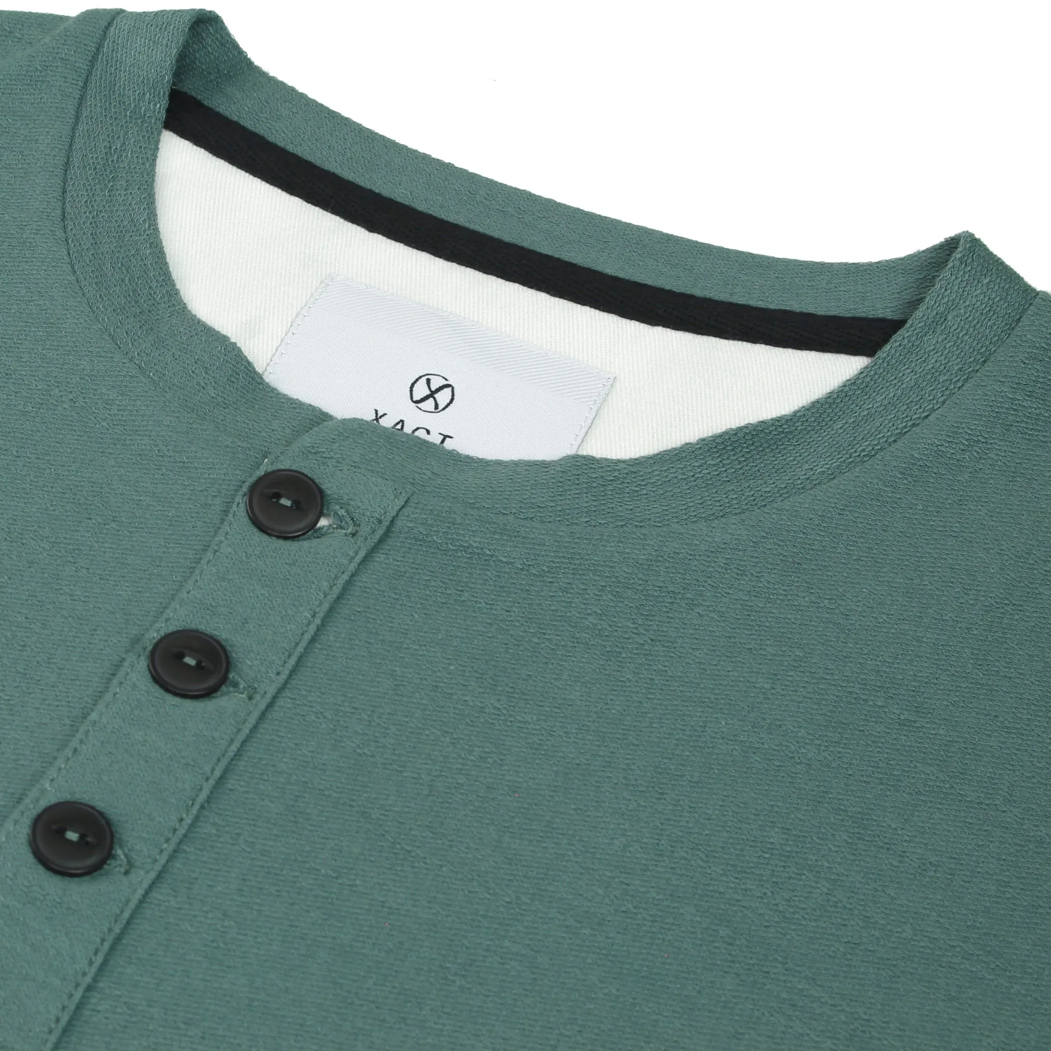 Xact Men's Collarless Grandad Henley T-Shirt, Long Sleeve, 100% Cotton, 200 GSM